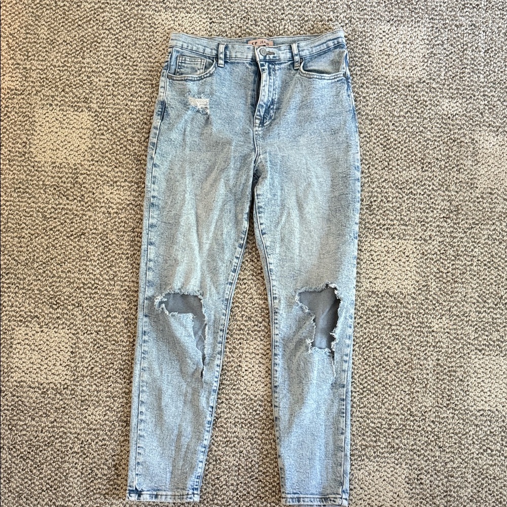 CP Shades Light Blue Distressed Ankle Jeans